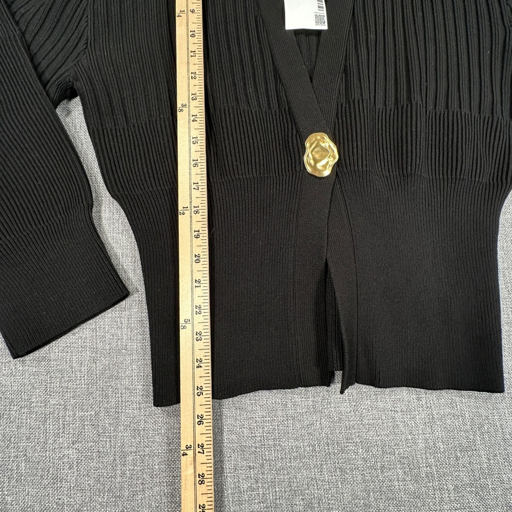 Urban Revivo Cardigan Women L Black Gold Button Ribbed Knit Collared Sweater NEW - Picture 8 of 10